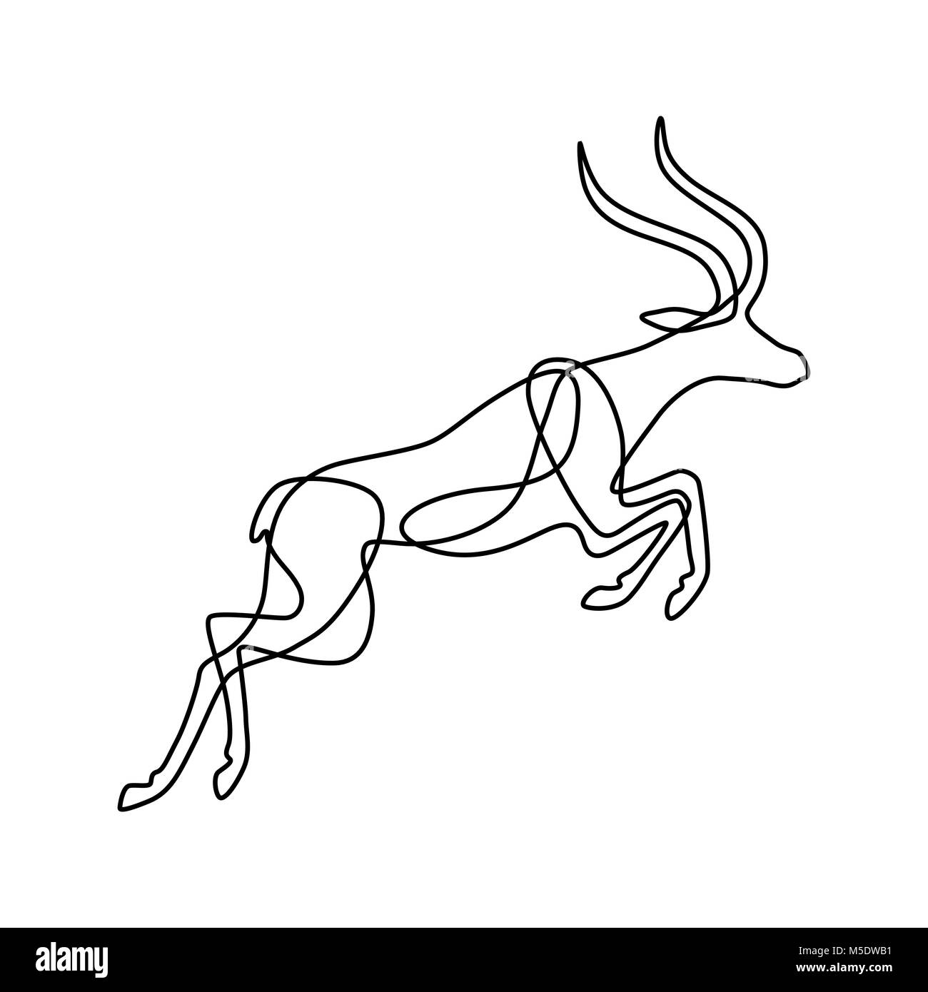 Endless line art illustration of antelope. Continuous black outline