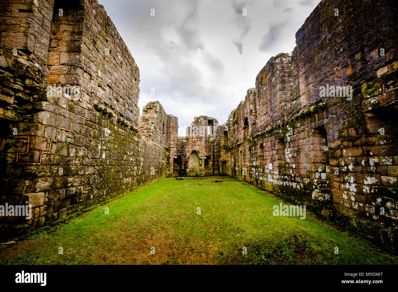The Great Hall in Morton Castle. Morton Castle is located by an artificial loch in the hills above Nithsdale, in Dumfries and Galloway, south-west Sco Stock Photo
