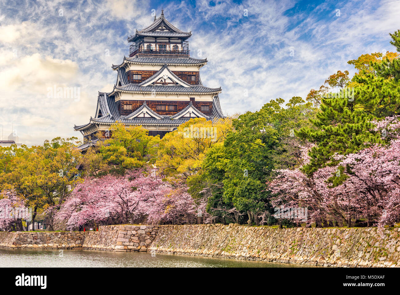 Hiroshima, Japan castle in spring. Stock Photo