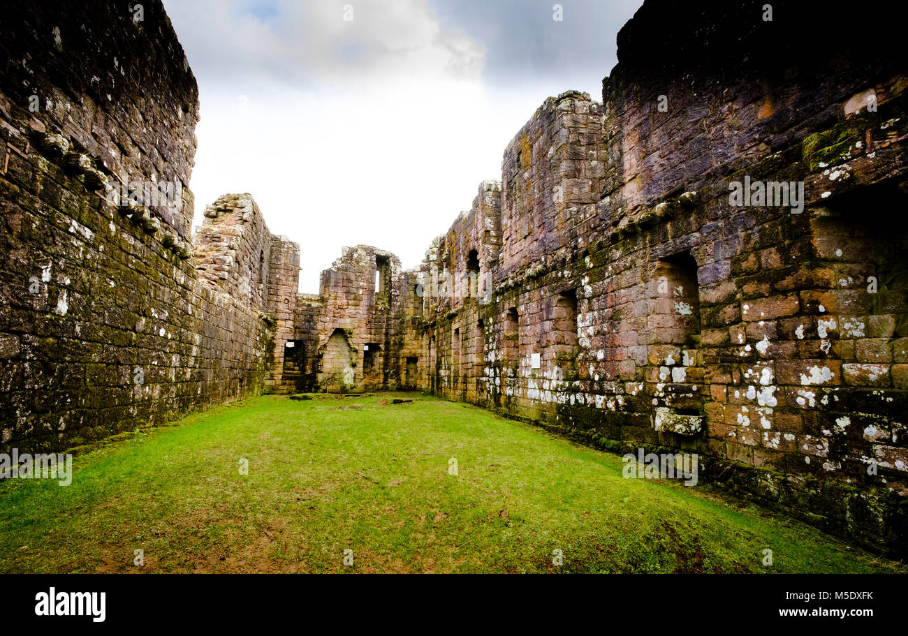 The Great Hall in Morton Castle. Morton Castle is located by an artificial loch in the hills above Nithsdale, in Dumfries and Galloway, south-west Sco Stock Photo