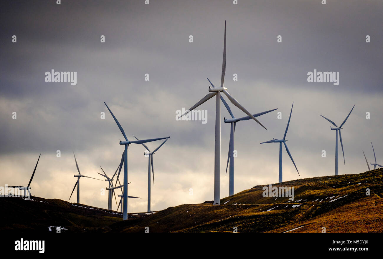 Wind Turbines on the Clyde Wind Farm - a 350 megawatt (MW) wind farm near Abington in South Lanarkshire, Scotland. Stock Photo