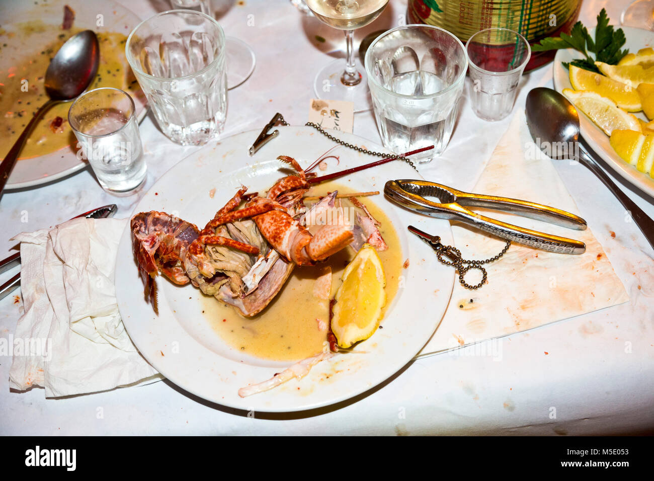 Lobsters, restaurant, food, table, plate, service, feast, feast Stock Photo