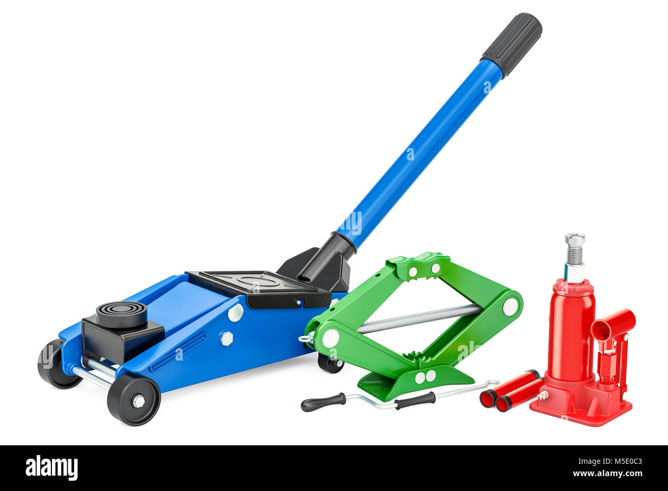 Hydraulic floor jack, hydraulic bottle jack and scissor jack. 3D