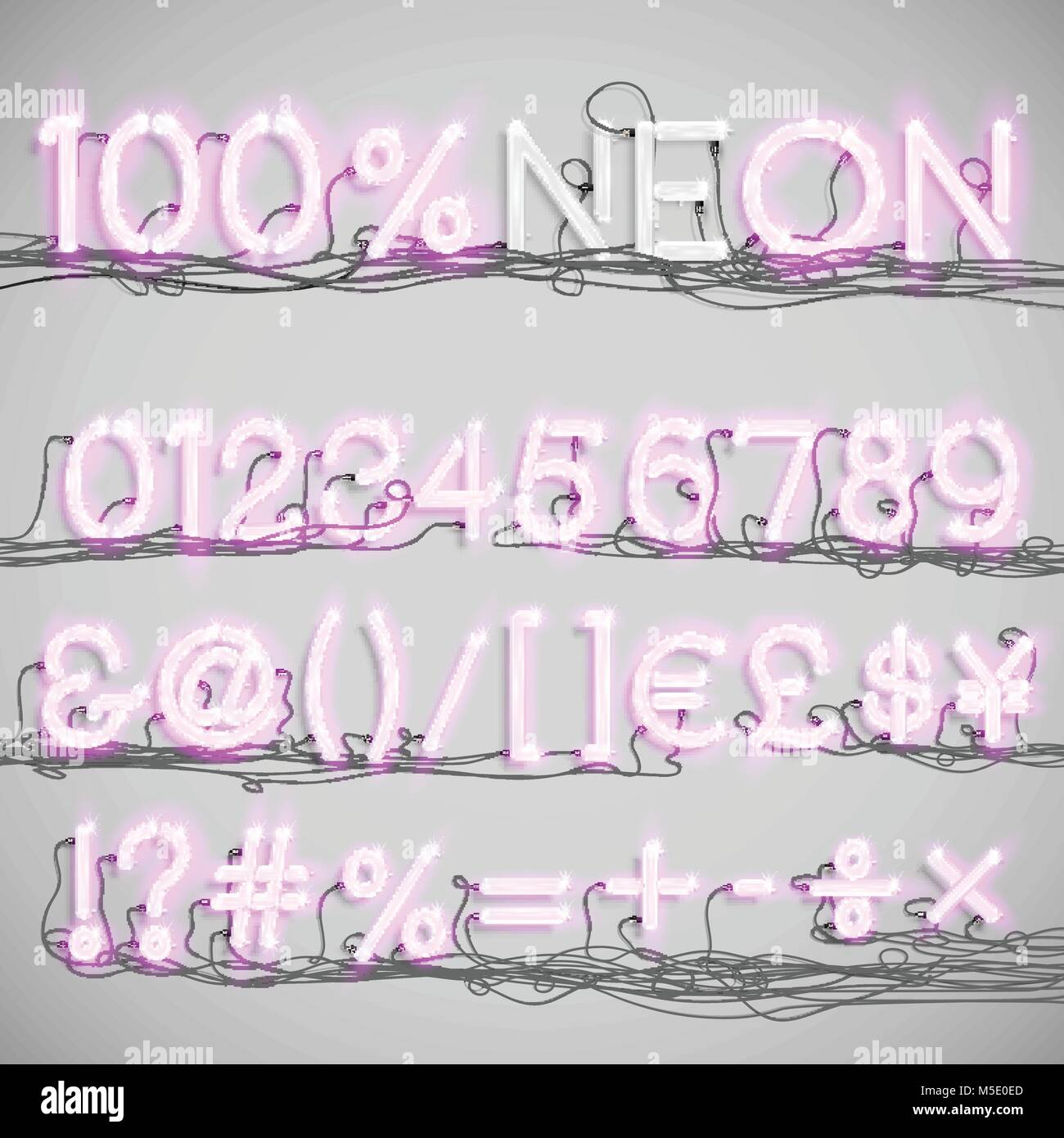 Realistic neon alphabet with wires (ON), vector Stock Vector Image ...
