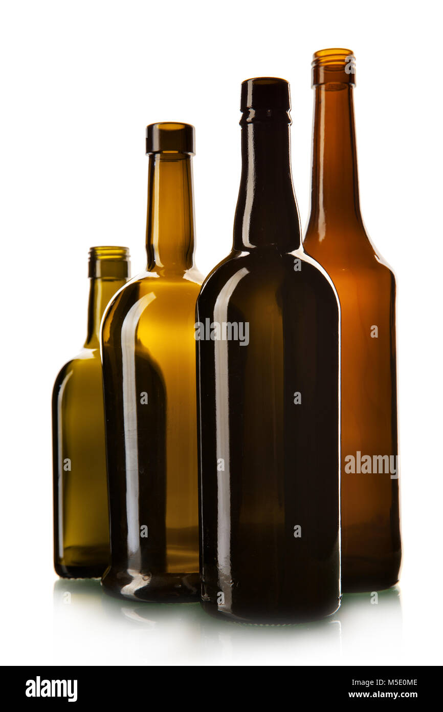 Empty wine bottles isolated over the white background Stock Photo