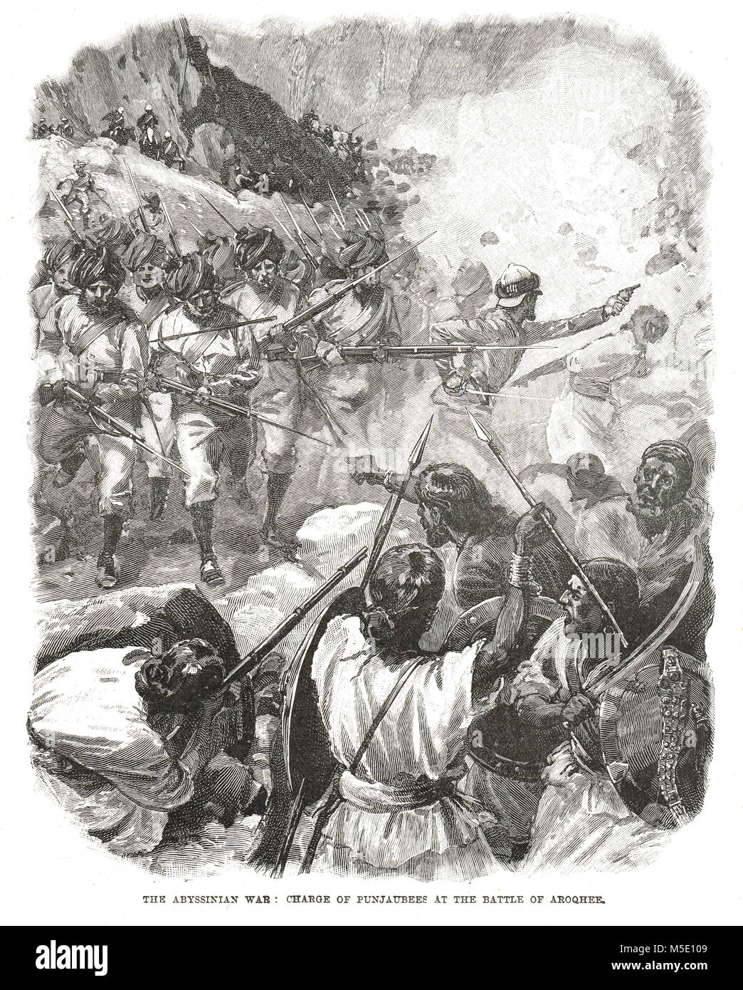 Punjabis charge at Arogye, The Battle of Magdala, April 1868, British Expedition to Abyssinia Stock Photo