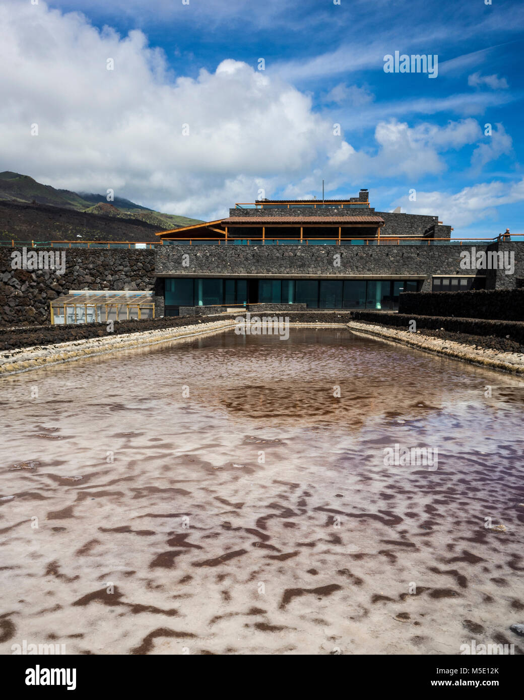 Salinas de Fuencaliente, La Palma. Canary Islands Spain.  The Fuencaliente salt evaporation ponds used to harvest sea salt lie on the seashore.  This site marks the most southern end of La Palma.  Photographed with a Ricoh GRII camera. Stock Photo