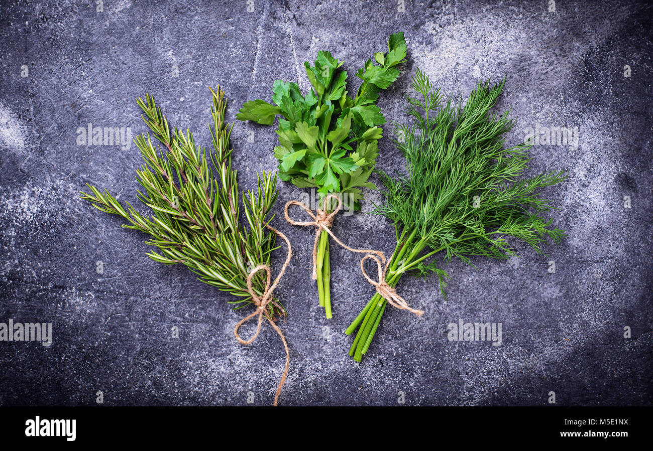 Mix of herbs. Rosemary, dill and parsley Stock Photo Alamy