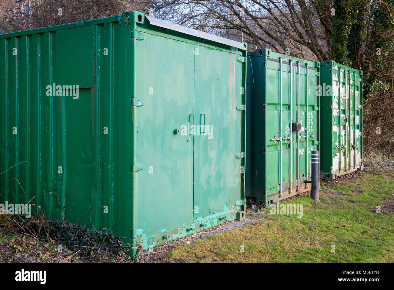 Container storage on a recreation ground, South Wales Stock Photo - Alamy
