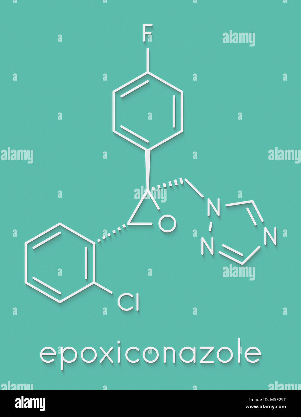 Epoxiconazole pesticide molecule. Skeletal formula. Stock Photo