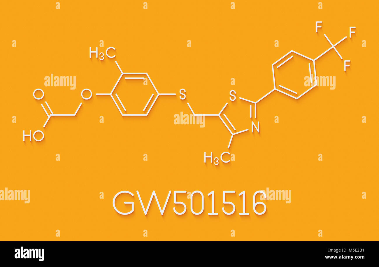 GW501516 (endurobol) performance enhancing drug molecule (illegal). Skeletal formula. Stock Photo