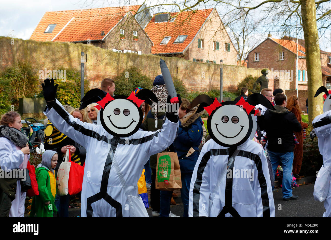 Rhenish carnival,Rose Monday,Shrove Monday procession 2018 in Duelken,people,fools,costuming,D-Viersen,D-Viersen-Duelken,Lower Rhine,Rhineland,North Rhine-Westphalia,NRW Stock Photo