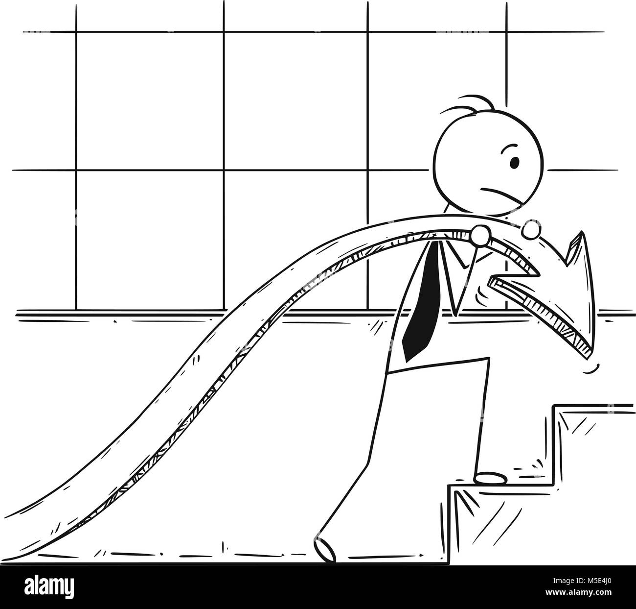 Cartoon of Businessman Carry Graph Chart Arrow Up Stairs to Increase Profit Stock Vector