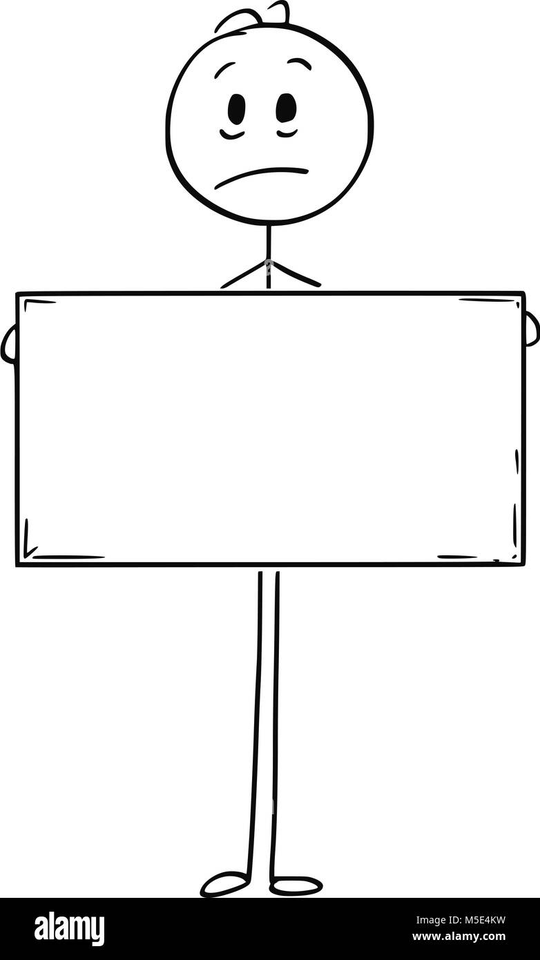 Cartoon of Sad Man Holding Empty or Blank Sign Stock Vector