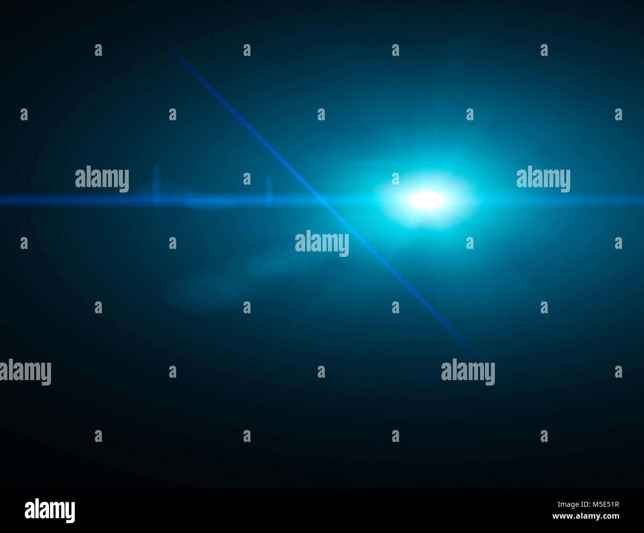 Light, bright sunbeam in space. Star glow. Blue light on a dark background Stock Photo