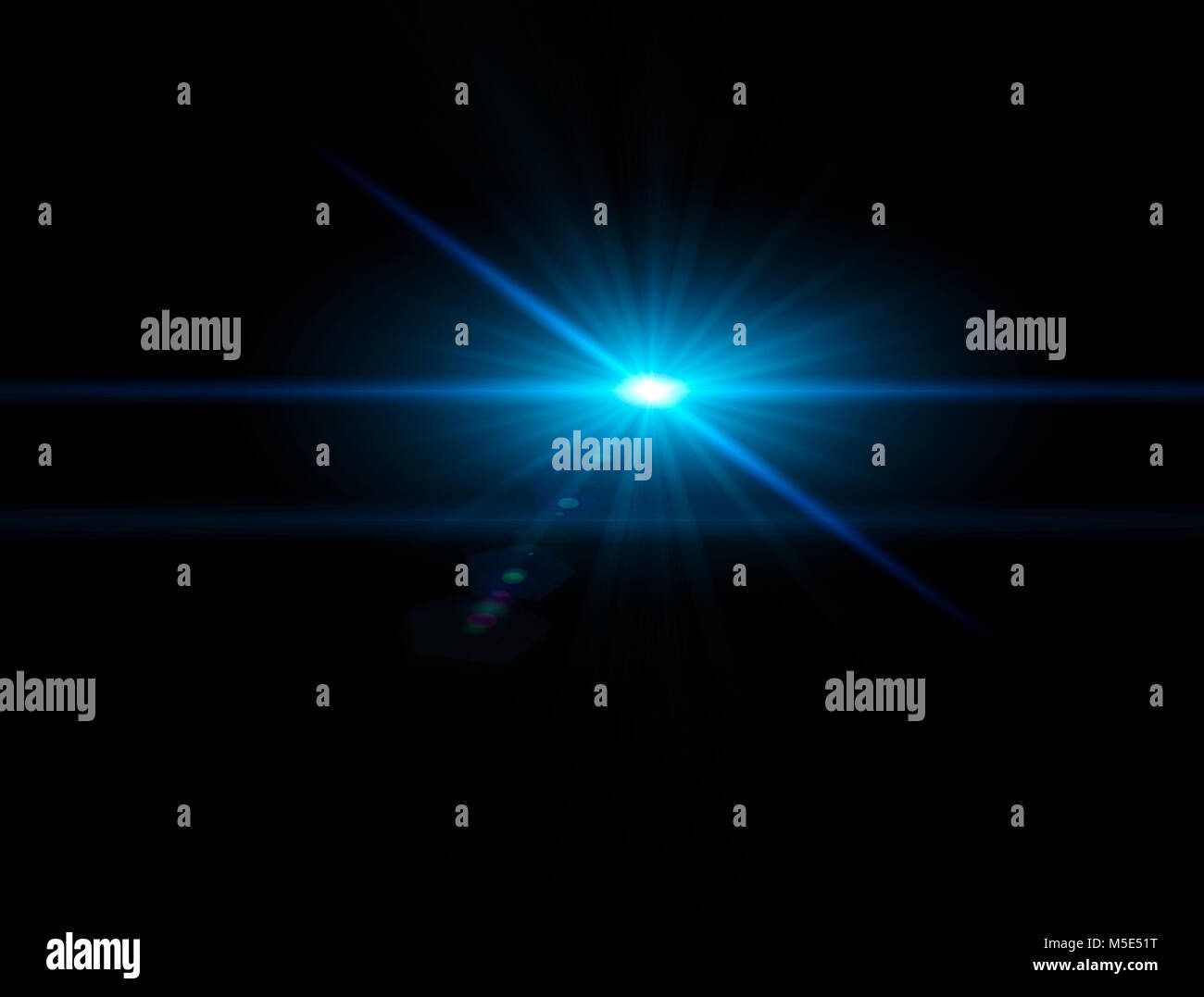 Light, bright sunbeam in space. Star glow. Blue light on a dark background Stock Photo