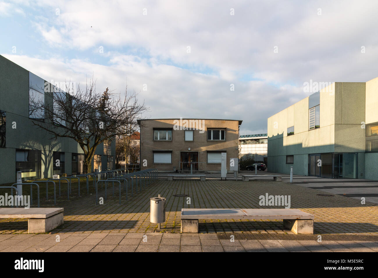 Dessau, Germany - February 22,2018: Building in the Bauhausstraße in Dessau, where students from home and abroad studie at the Anhalt University of Ap Stock Photo