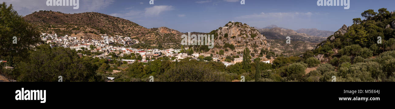 Panoramic view of the village of Kalamafka in central Crete Stock Photo