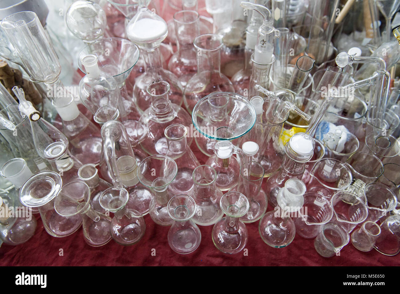 Chemical glass work for sale at the Yerevan flea market, Armenia. Stock Photo