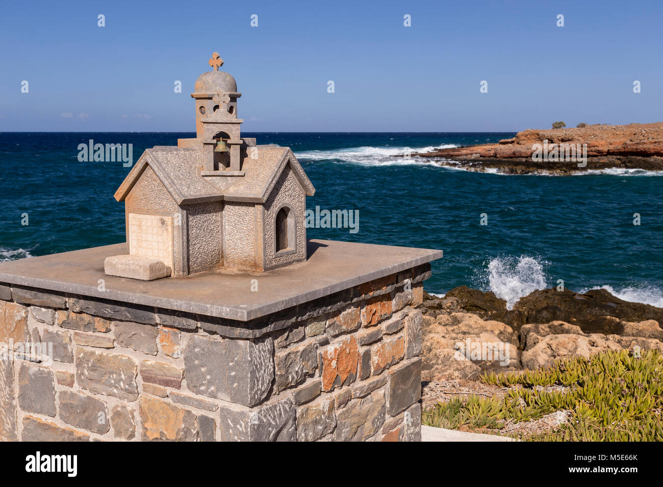 Model of greek orthodox church near Vlichadia, Crete Stock Photo