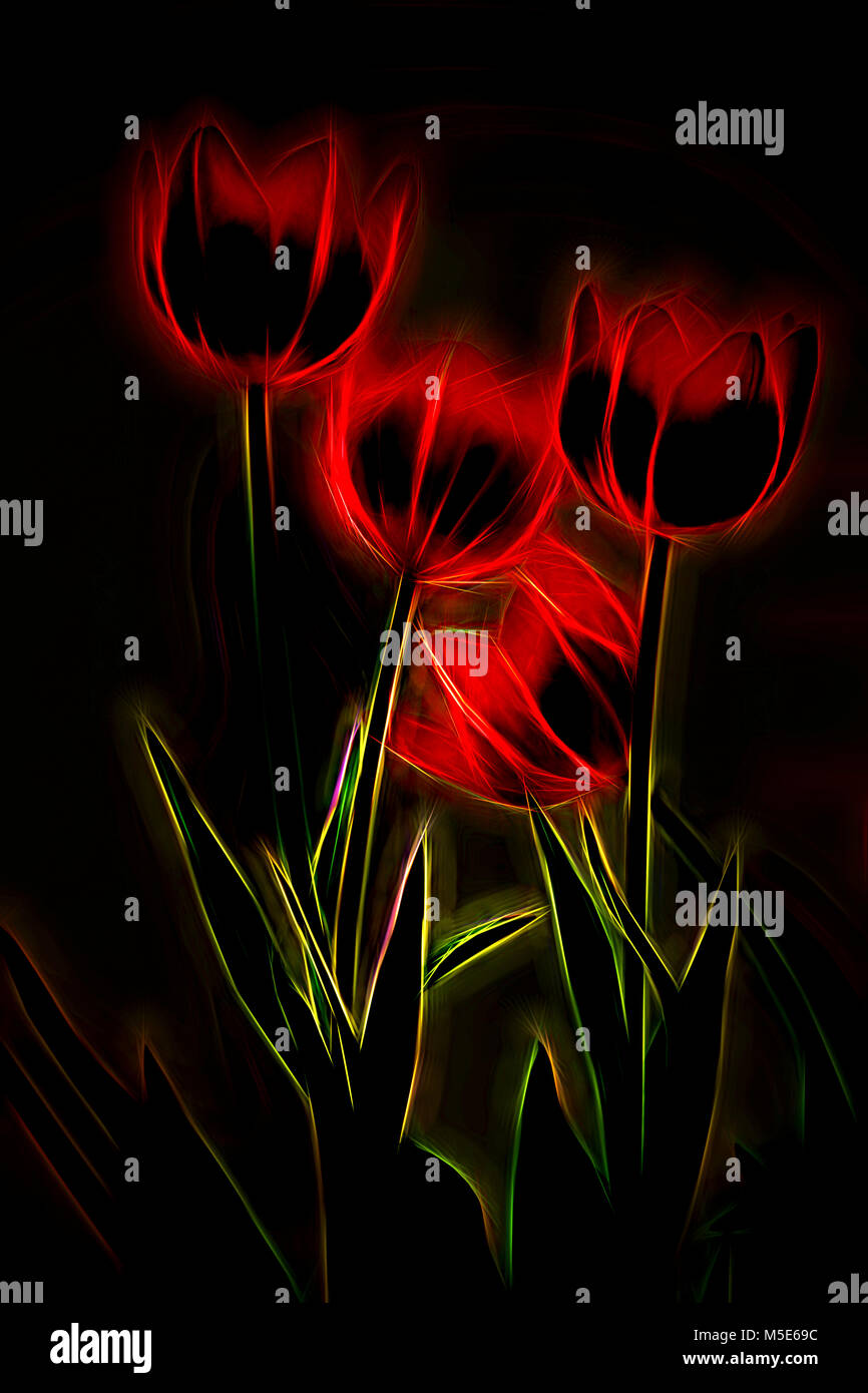 Abstract neon glowing flowers Stock Photo
