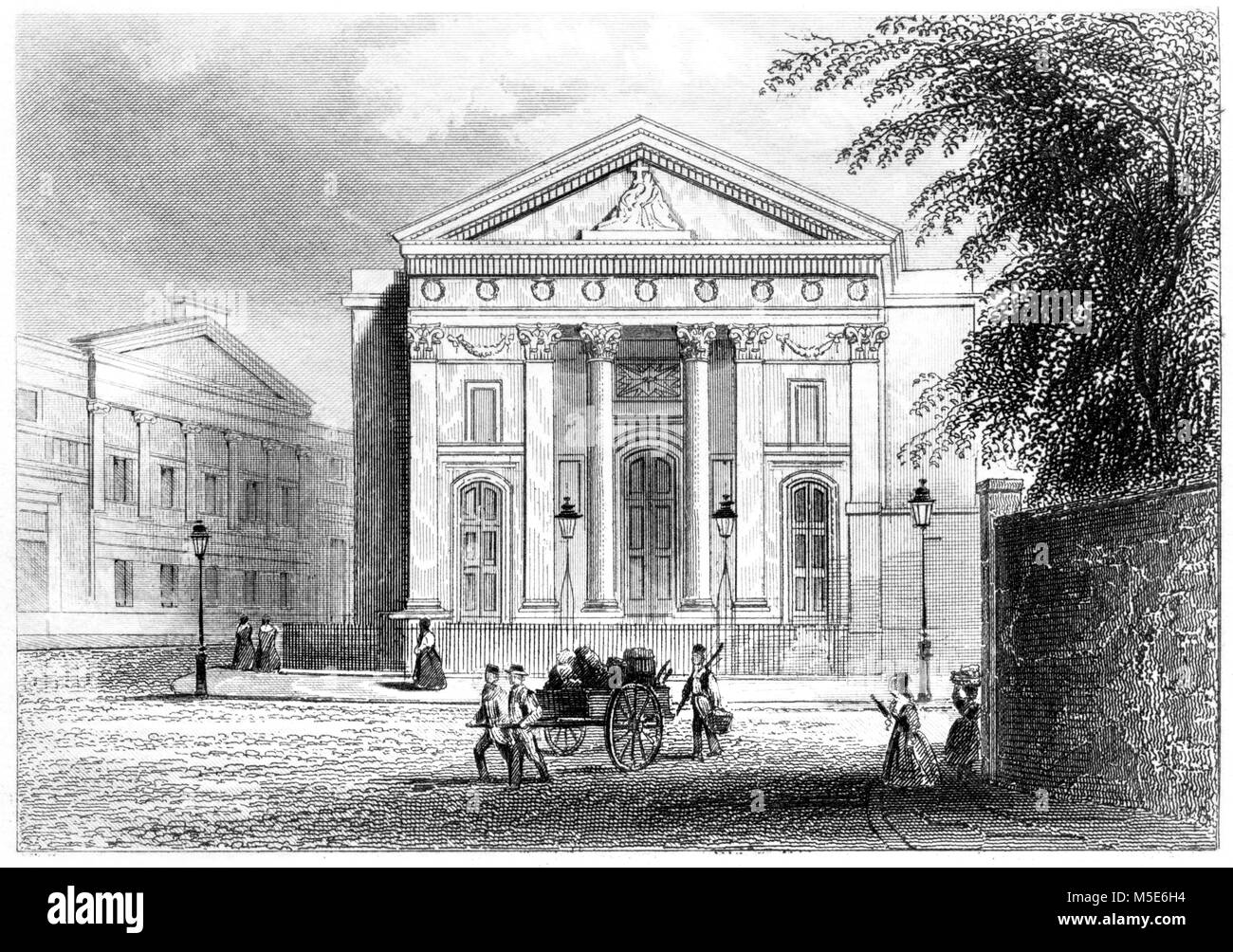 An engraving of the Roman Catholic Chapel, Moorfields, London scanned at high resolution from a book printed in 1851. Believed copyright free. Stock Photo