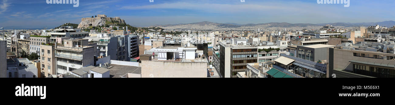 ATHENS, GREECE - MAY 03, 2015: Lond Cityscape Panorama of Athens From Syntagma Square in Athens, Greece. Stock Photo