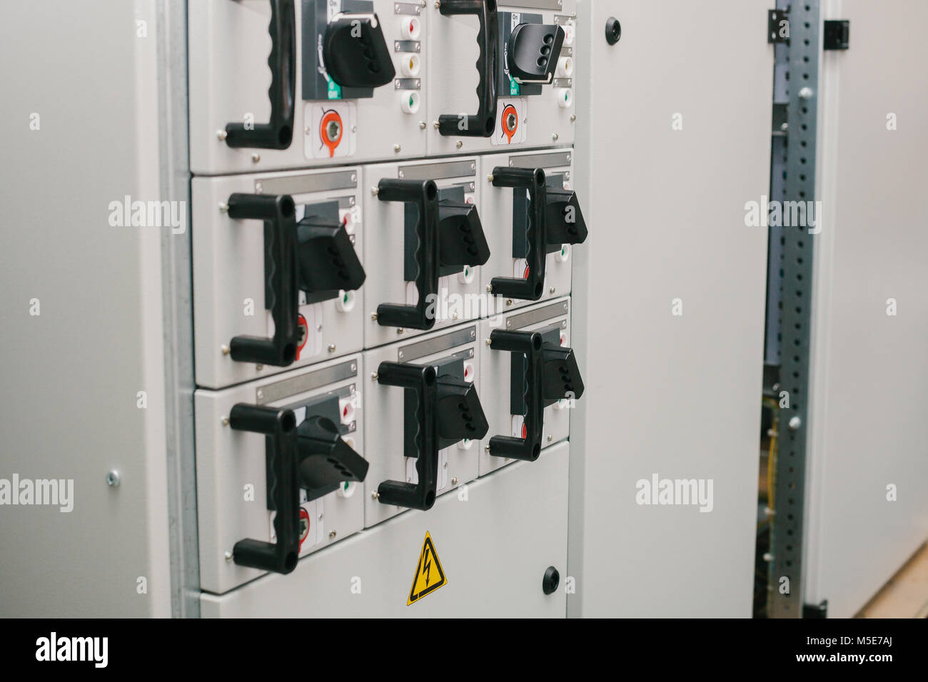 Manufacture of low-voltage cabinets. Modern smart technologies in the electric power industry. The use of electrical energy in industry. Stock Photo