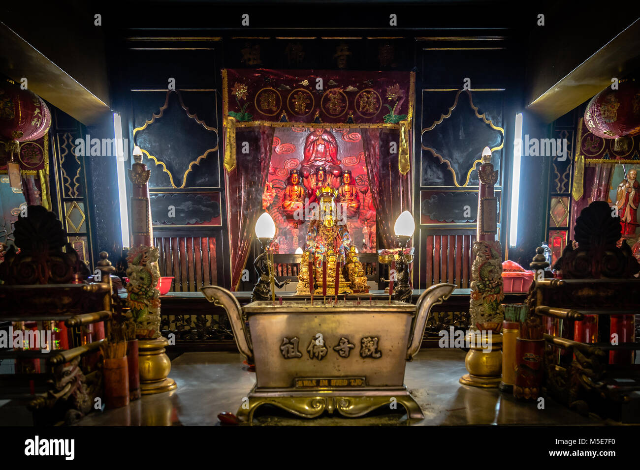 Interior Chinese temple in Indonesia Stock Photo - Alamy