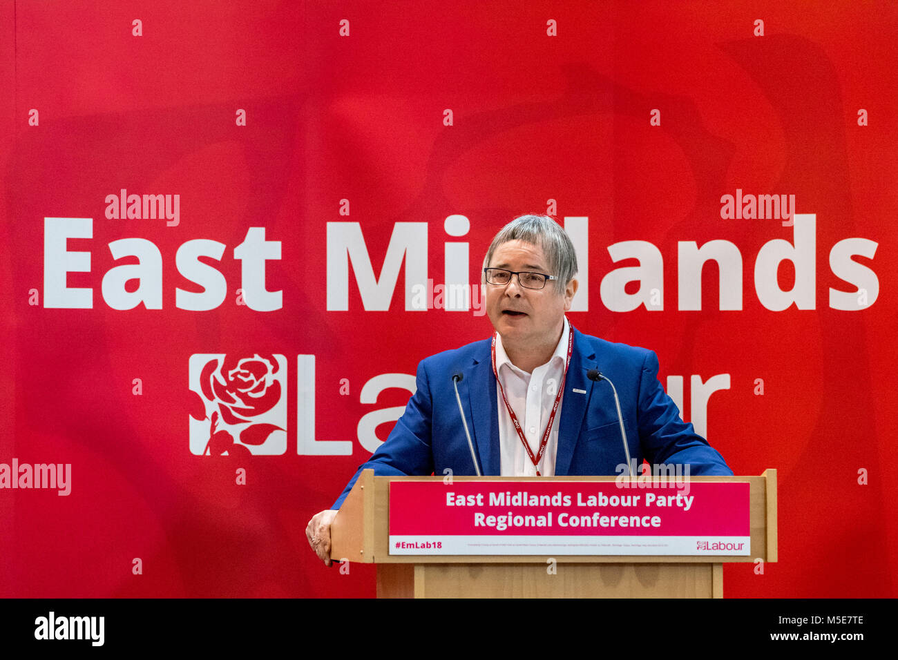 Lee Barron regional secretary for the Midlands TUC speaking at the East Midlands Labour Party 2018 conference. Stock Photo