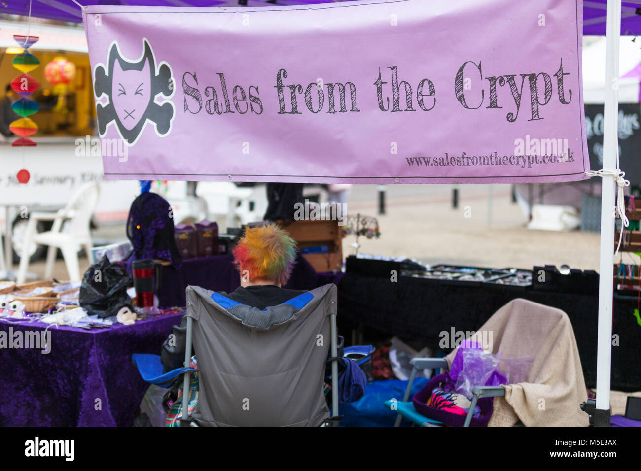 Hastings town centre market stall holder, sales from the crypt, east