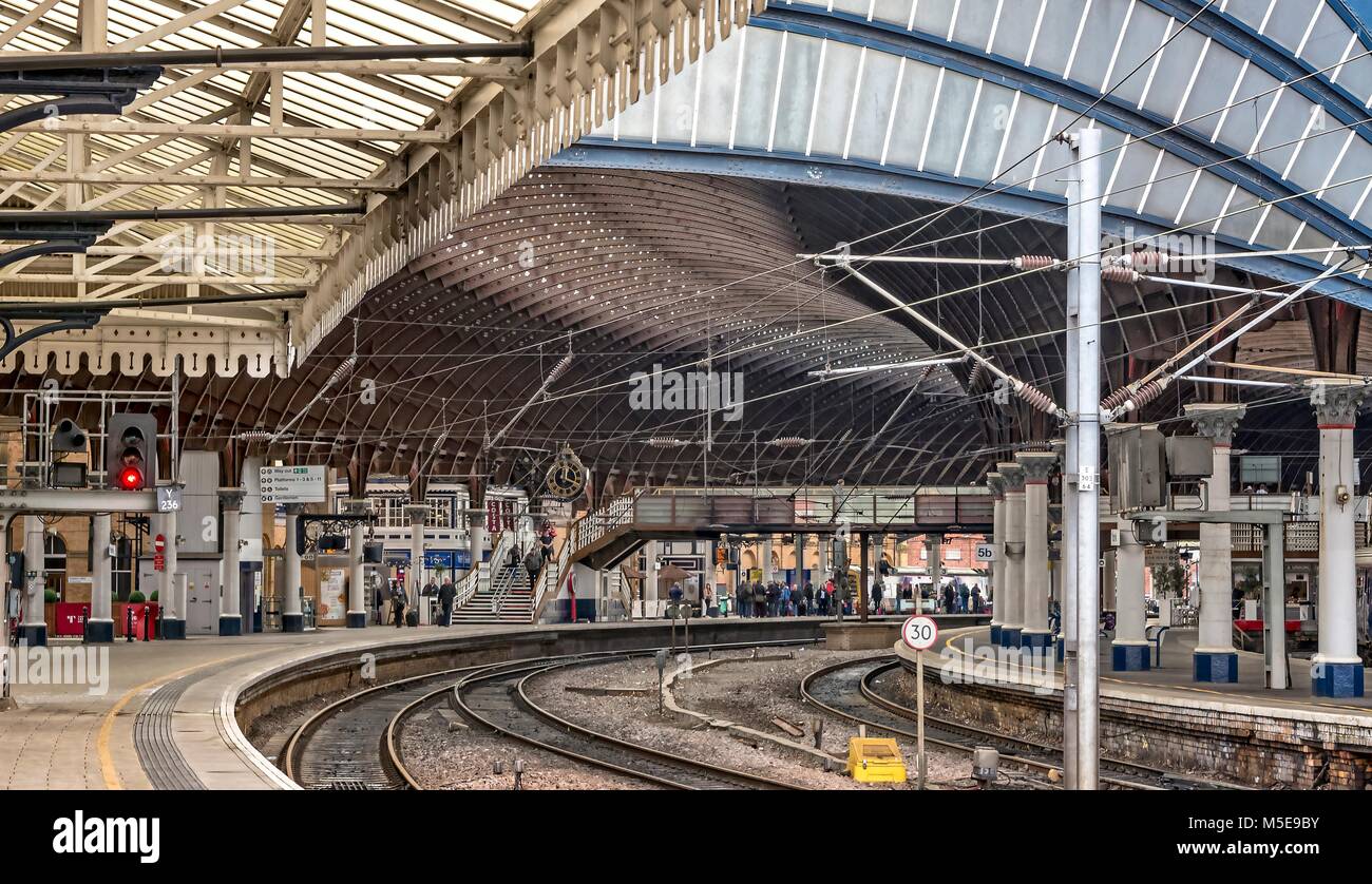 York railway station with passengers waiting for a train. Stock Photo