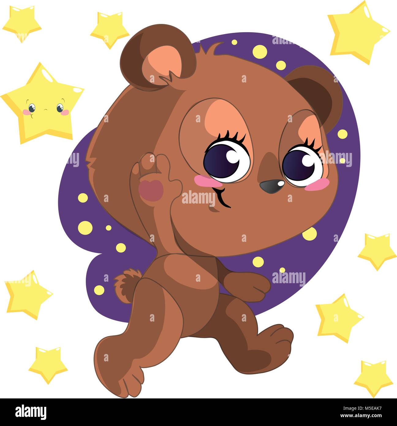 Funny cute go bed cartoon bear clipart vector with stars Stock Vector