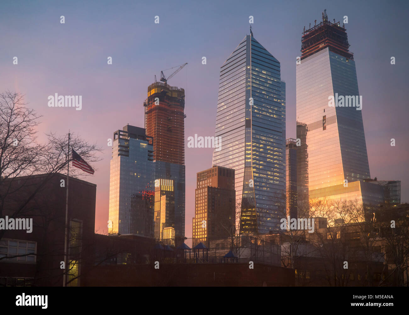 10 Hudson Yards, center, 30 Hudson Yards, right, and other Hudson Yards development in New York on Tuesday, February 13, 2018.The Eugene apartment building is on the right. (Â© Richard B. Levine) Stock Photo
