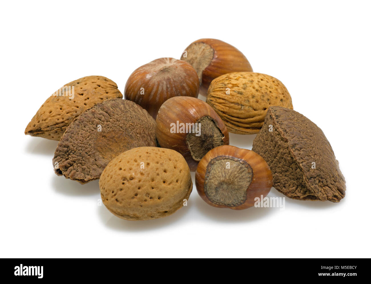 a close-up selection of mixed nuts, hazelnuts, almonds and brazil nuts Stock Photo