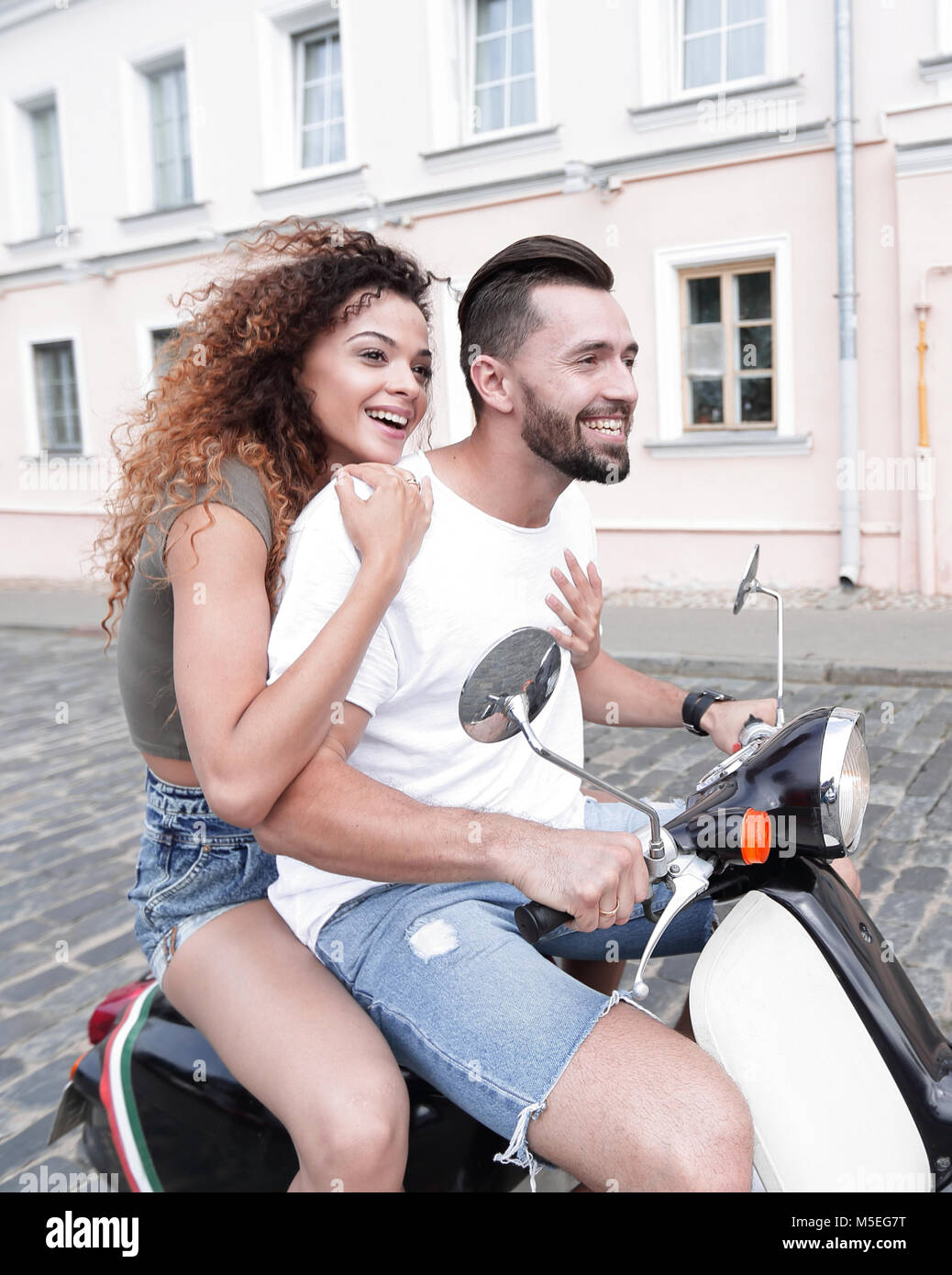 Husband Wife Riding Motorcy