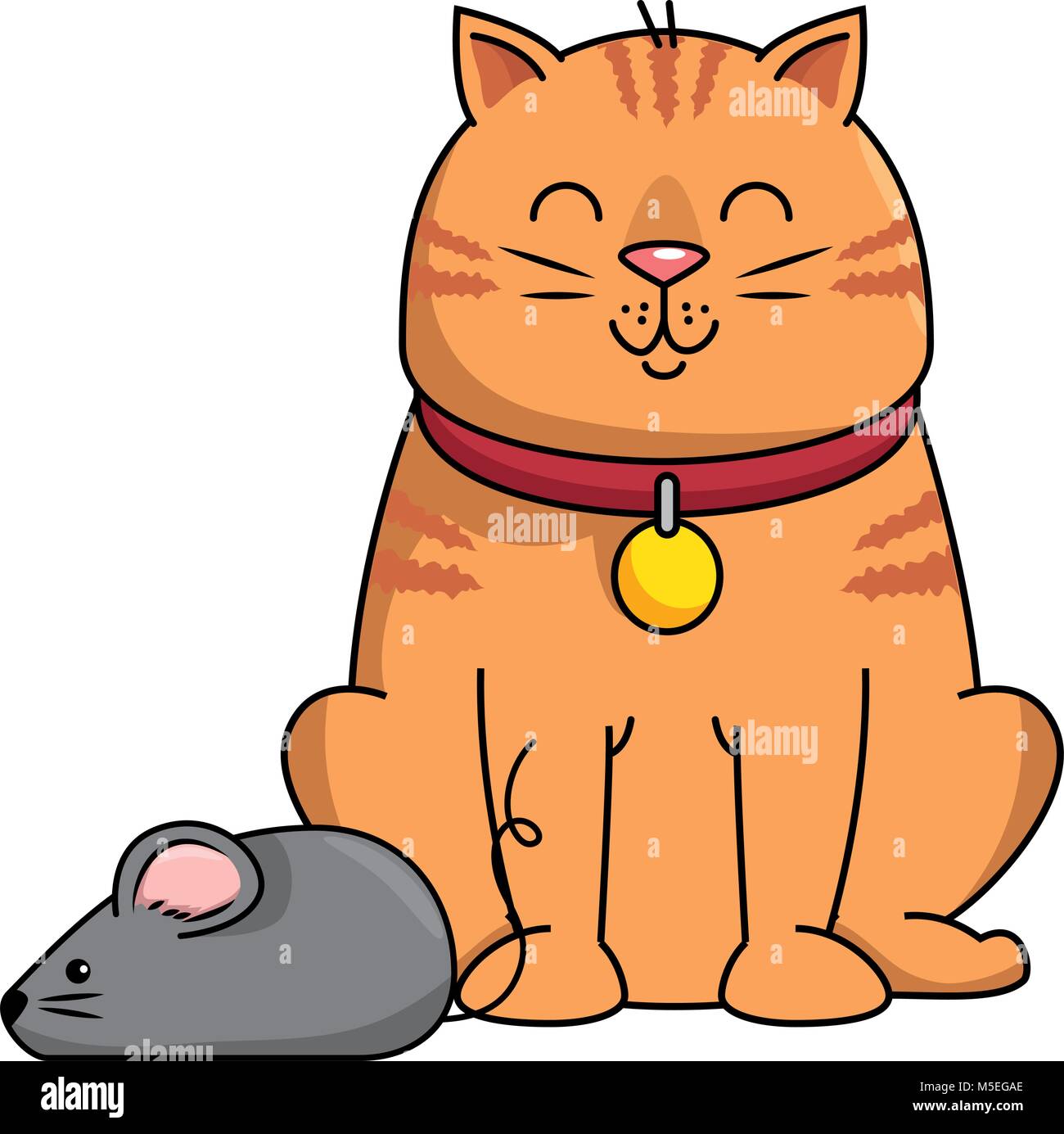 cute cat mascot with mouse vector illustration design Stock Vector ...