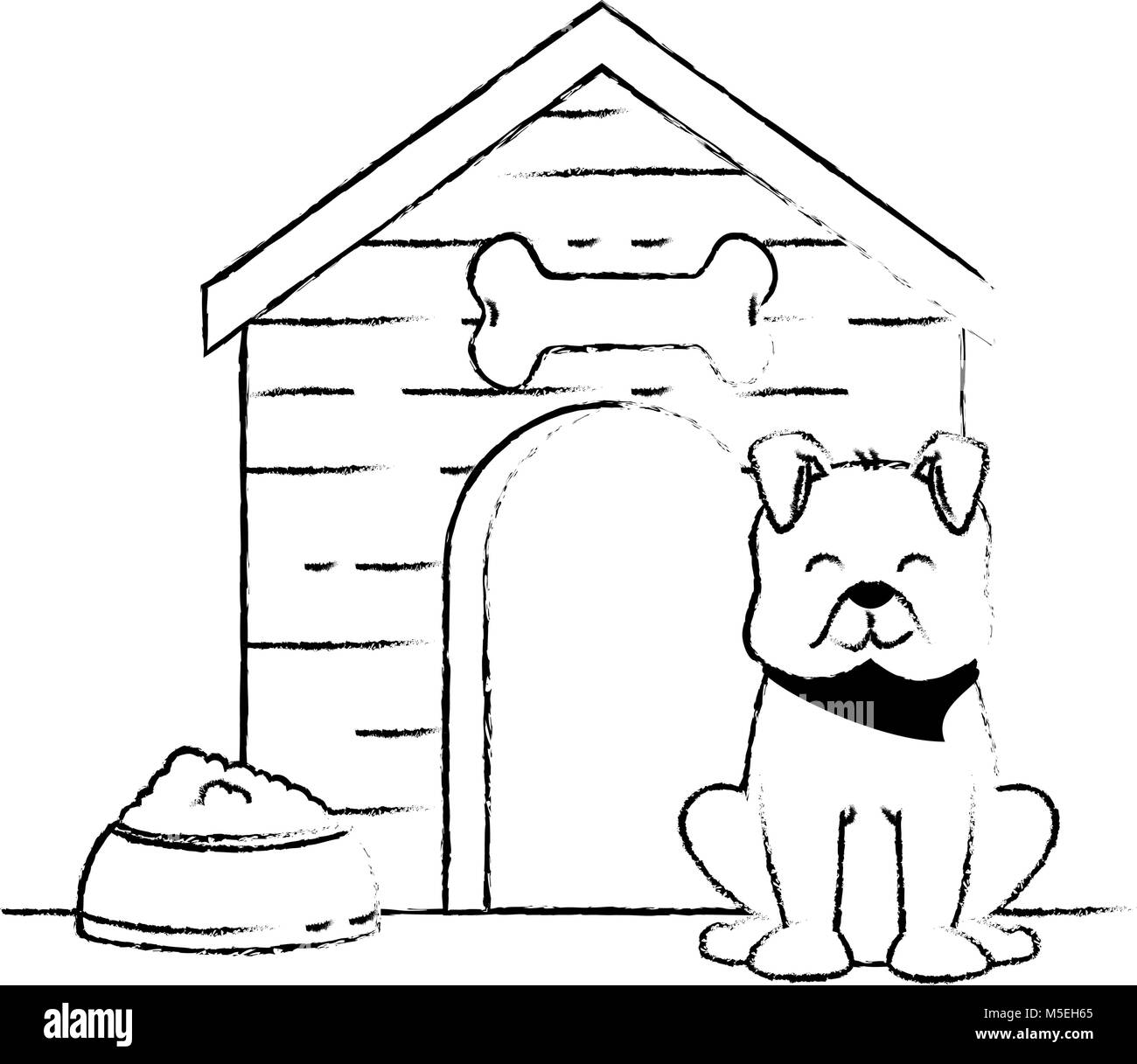 cute dog mascot with wooden house and dish food Stock Vector Image ...