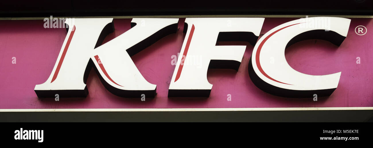 Kiev, Ukraine. 22nd Feb, 2018. Kentucky Fried Chicken (KFC) restaurant logo seen in Ocean Plaza mall in Kiev. Credit: Igor Golovniov/SOPA/ZUMA Wire/Alamy Live News Stock Photo