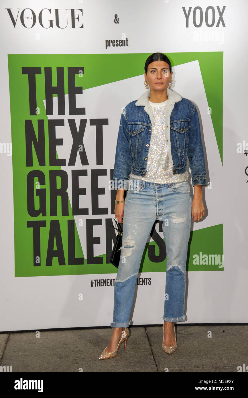 Milan, 22/02/2018 Milan Woman's Fashion Week fall winter 2019. Milano Moda  Donna, autumn winter 2019. Guests of the evening "The next green talents"  In the picture: Giovanna Battaglia Stock Photo - Alamy