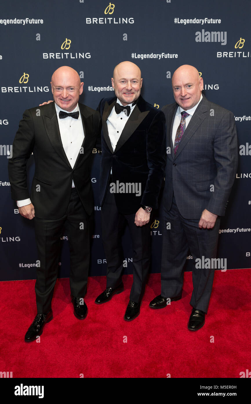 New York, USA - February 22, 2018: Scott Kelly, Georges Kern, Mark Kelly attends Breitling #LEGENDARYFUTUREÂ“ Roadshow 2018 at Duggal Greenhouse Navy Yard Credit: lev radin/Alamy Live News Stock Photo