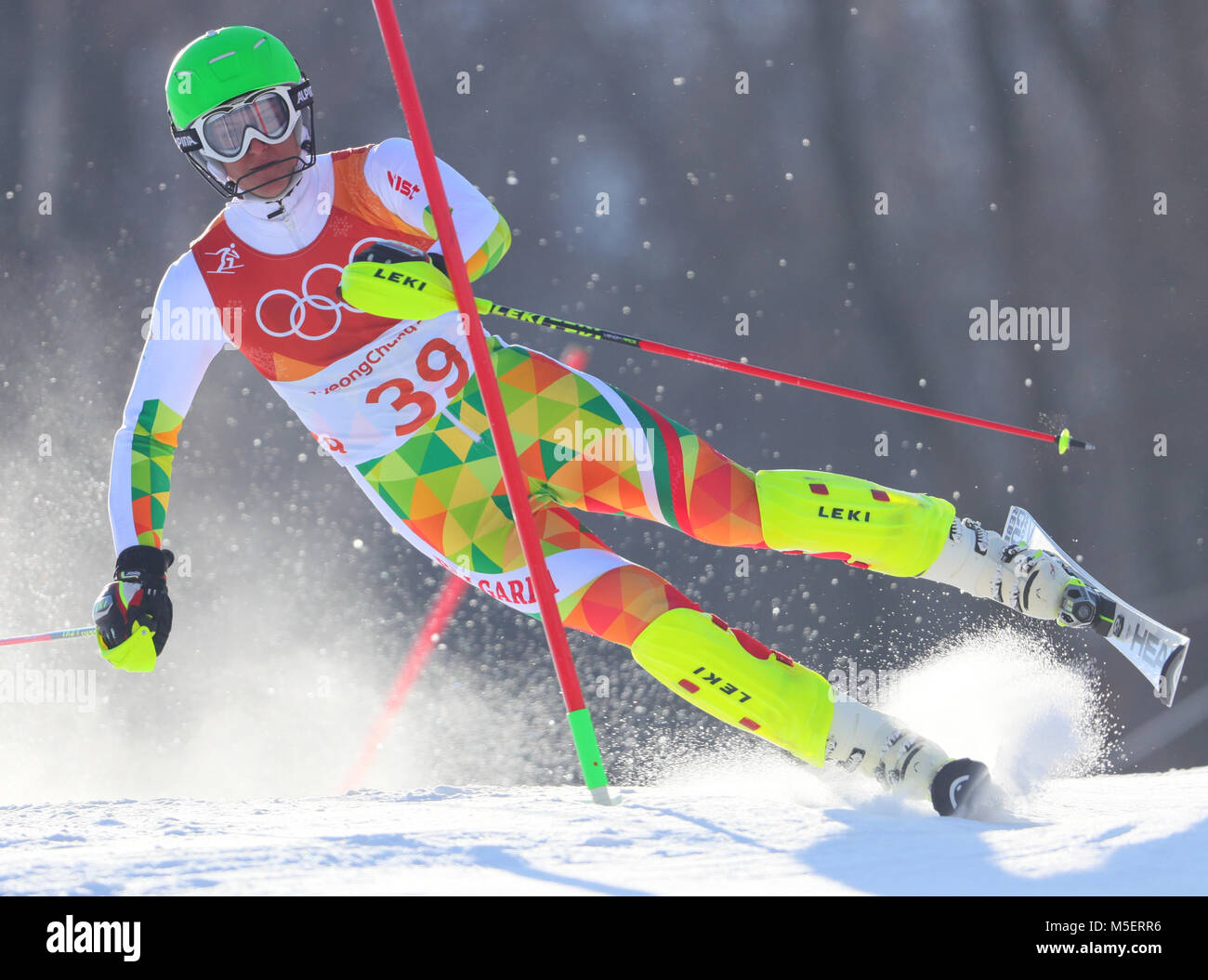 22 February 2018, South Korea, Pyeongchang, Olympics, Alpine Skiing, Men's slalom, first round