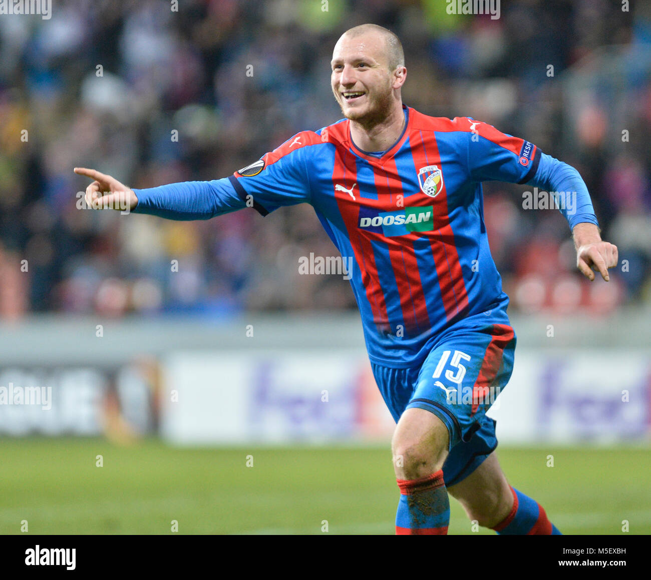 MICHAEL KRMENCIK of Viktoria celebrates a goal during the Europa