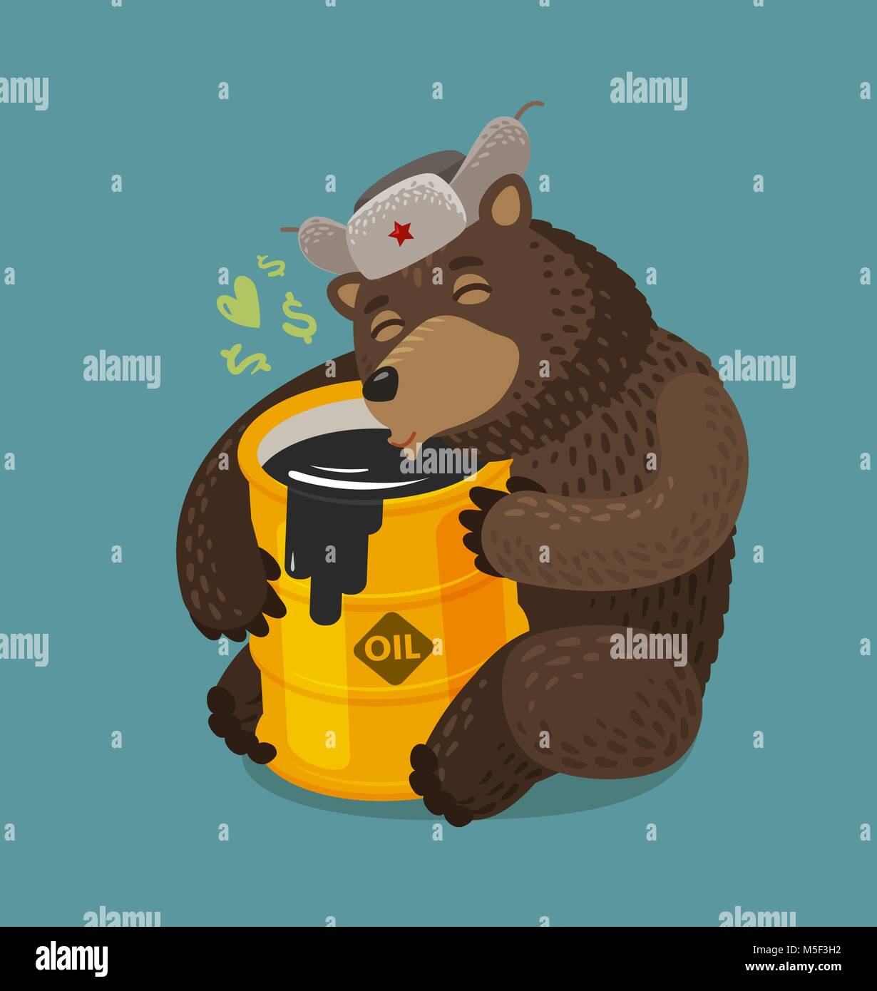 Russian bear hugging barrel of oil. Russia, Moscow concept. Cartoon vector illustration Stock Vector