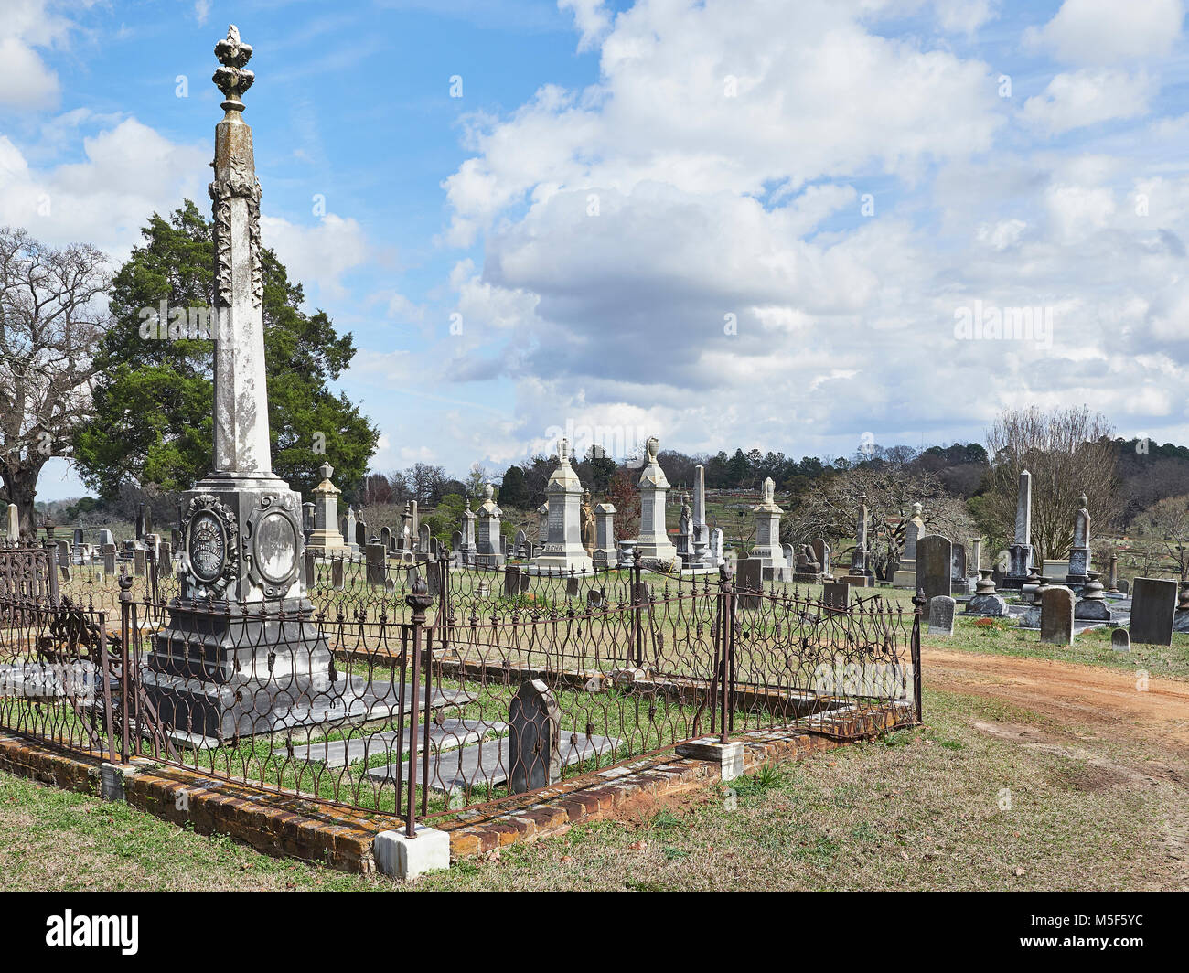 Old Oakwood Cemetery with headstones, gravestones and monuments established in the early 1800's for all faiths in Montgomery, Alabama USA. Stock Photo