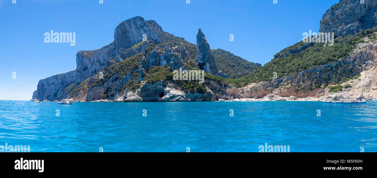 panorama of Aguglia pinnacle in the gulf of Orosei Sardinia Italy Stock Photo