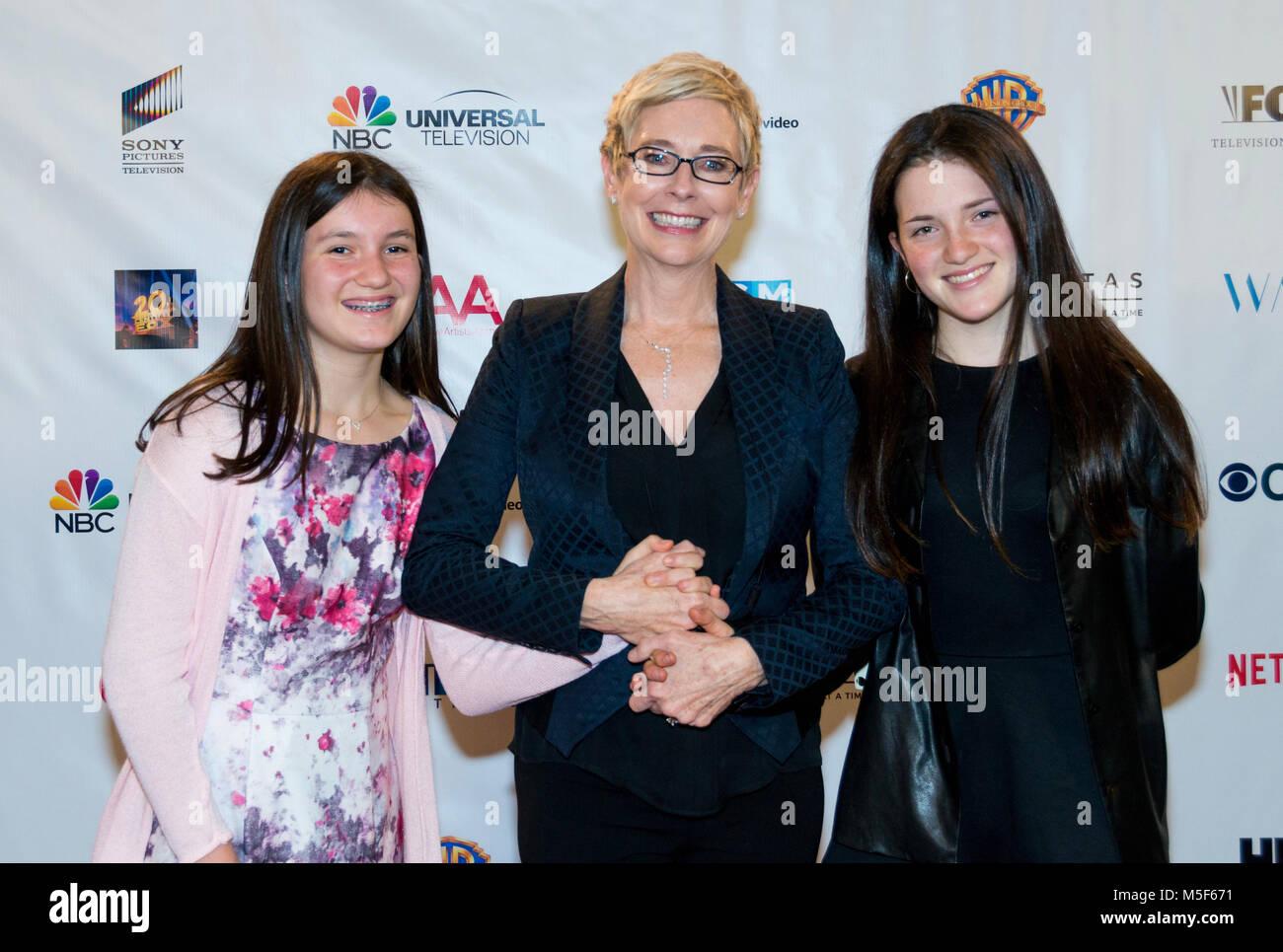 Cathleen Young with daughters at the Humanitas awards Stock Photo