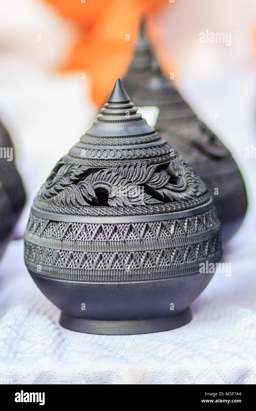 Beautiful traditional Thai black porcelain ceramic bowls for aroma