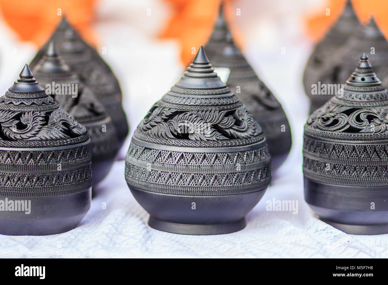 Beautiful traditional Thai black porcelain ceramic bowls for aroma