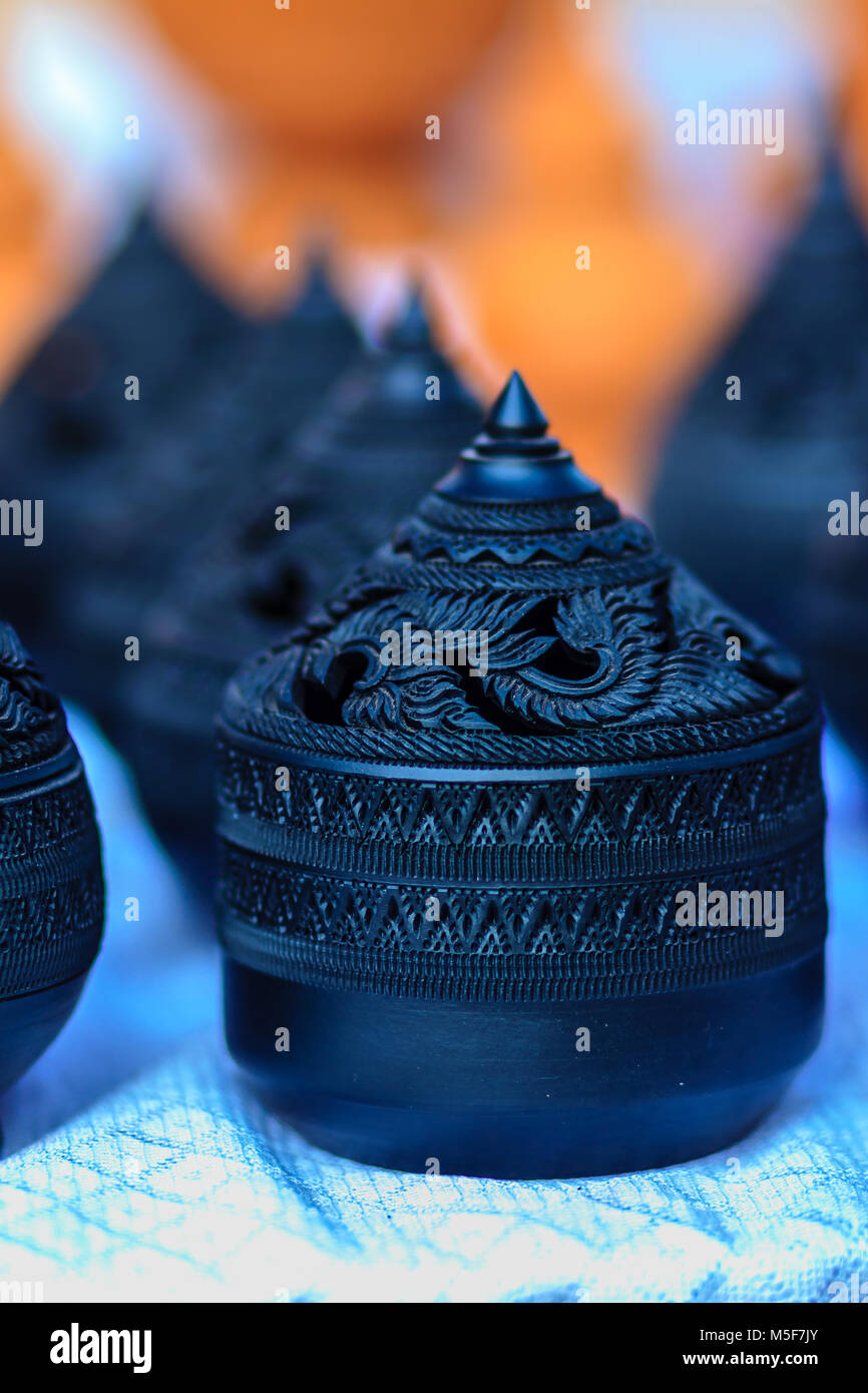 Beautiful traditional Thai black porcelain ceramic bowls for aroma